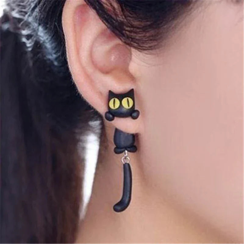 Cute 3D Cat Polymer Clay Handmade Earrings – Lightweight Cartoon Animal Stud Earrings for Women & Girls