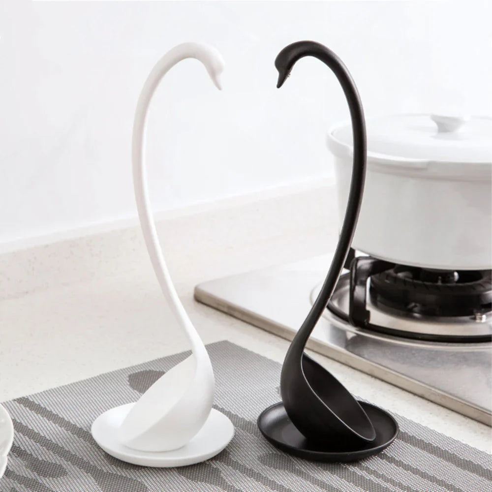 Swan Shaped Soup Ladle & Saucer Set – Elegant Upright Spoon Kitchen Cooking Tool