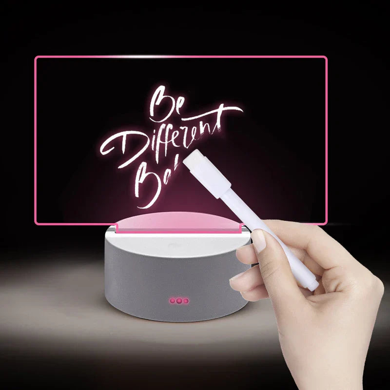 LED Note Board Night Light – 7 Colour Glowing Message Board with Erasable Pen