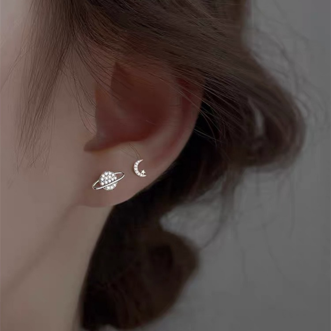 Star Moon Earrings - Cute Asymmetric Zircon Stud Earrings for Women