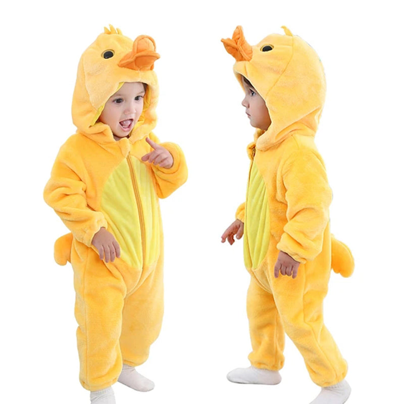 Duck Baby Jumpsuit – Adorable Flannel Costume Romper for Newborns & Toddlers (0–36M)