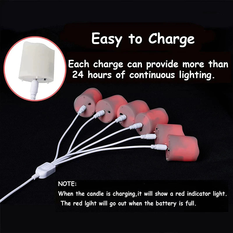 Rechargeable LED Flameless Tea Candles (Set of 6) – Remote Control & Timer | Warm White Flickering Light