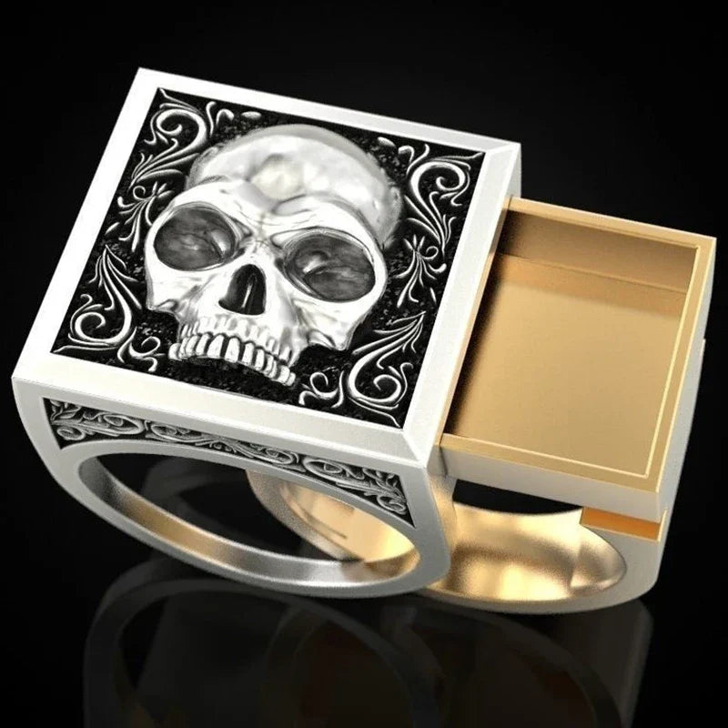 Punk Lion Head & Skull Secret Compartment Ring – Gothic Hidden Storage Men’s Ring