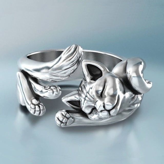 Japanese Style Cute Cat Ring – Blue Rhinestone Eyes Simplicity Fashion Jewellery for Men & Women