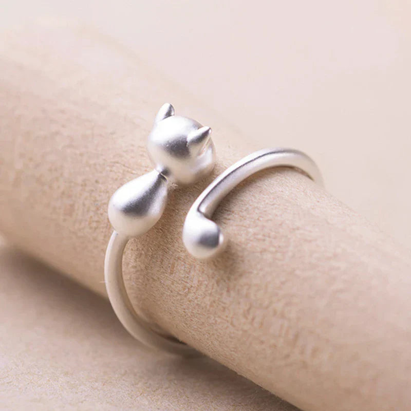 Japanese Style Cute Cat Ring – Blue Rhinestone Eyes Simplicity Fashion Jewellery for Men & Women