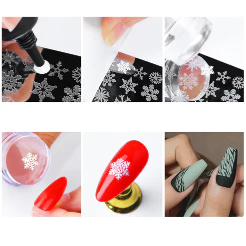 Transparent Nail Stamper - Clear Jelly Silicone Nail Art Stamping Tool Set