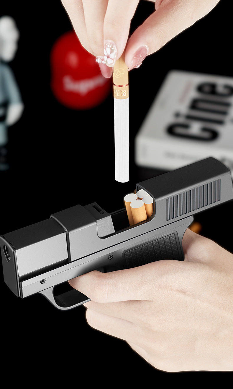 Gas Windproof Lighter Gun with Cigarette Case – 10-Cigarette Capacity Holder