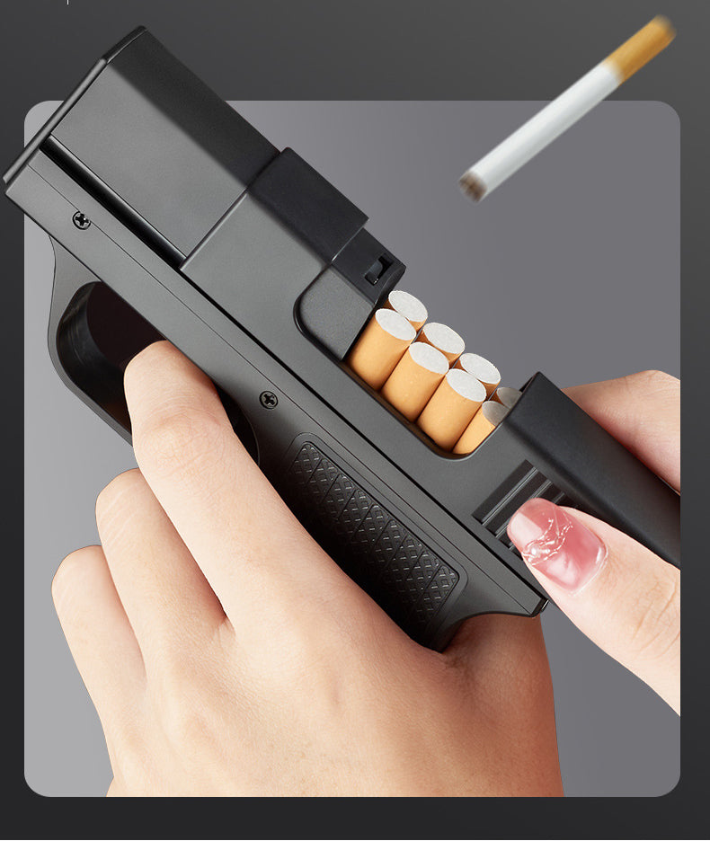 Gas Windproof Lighter Gun with Cigarette Case – 10-Cigarette Capacity Holder