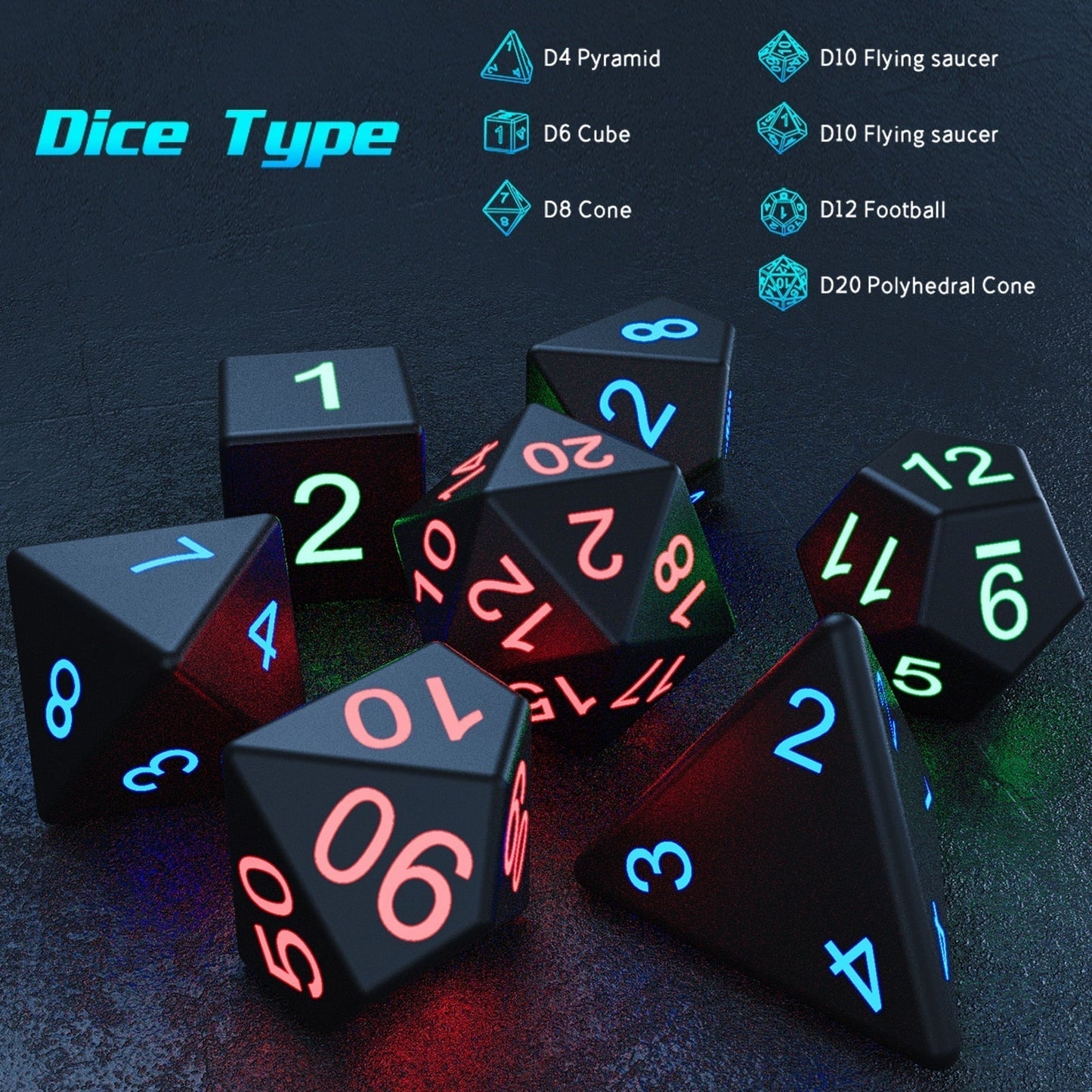 7-Piece LED Glowing Dice Set – Rechargeable RPG Dice for Dungeons & Dragons & Table Games