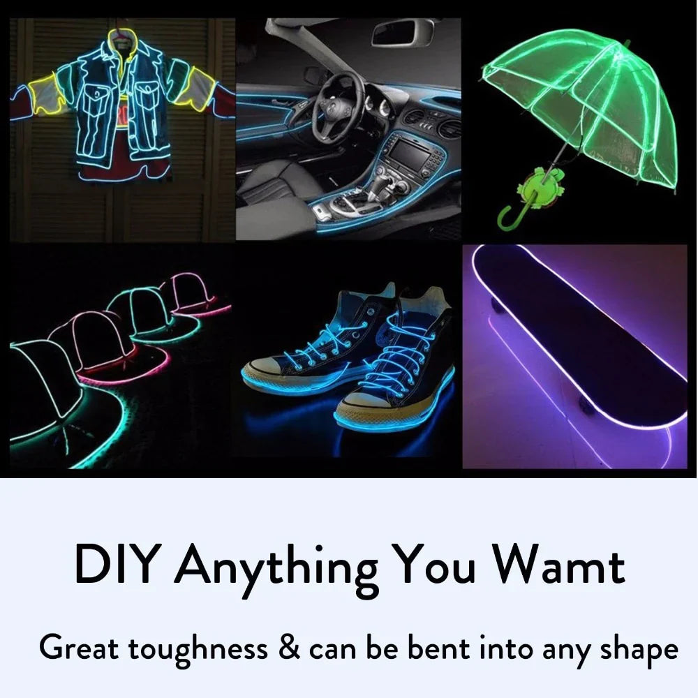 LED Neon EL Wire – DIY Flexible Luminous Costume Light for Party, Halloween & Home Decor