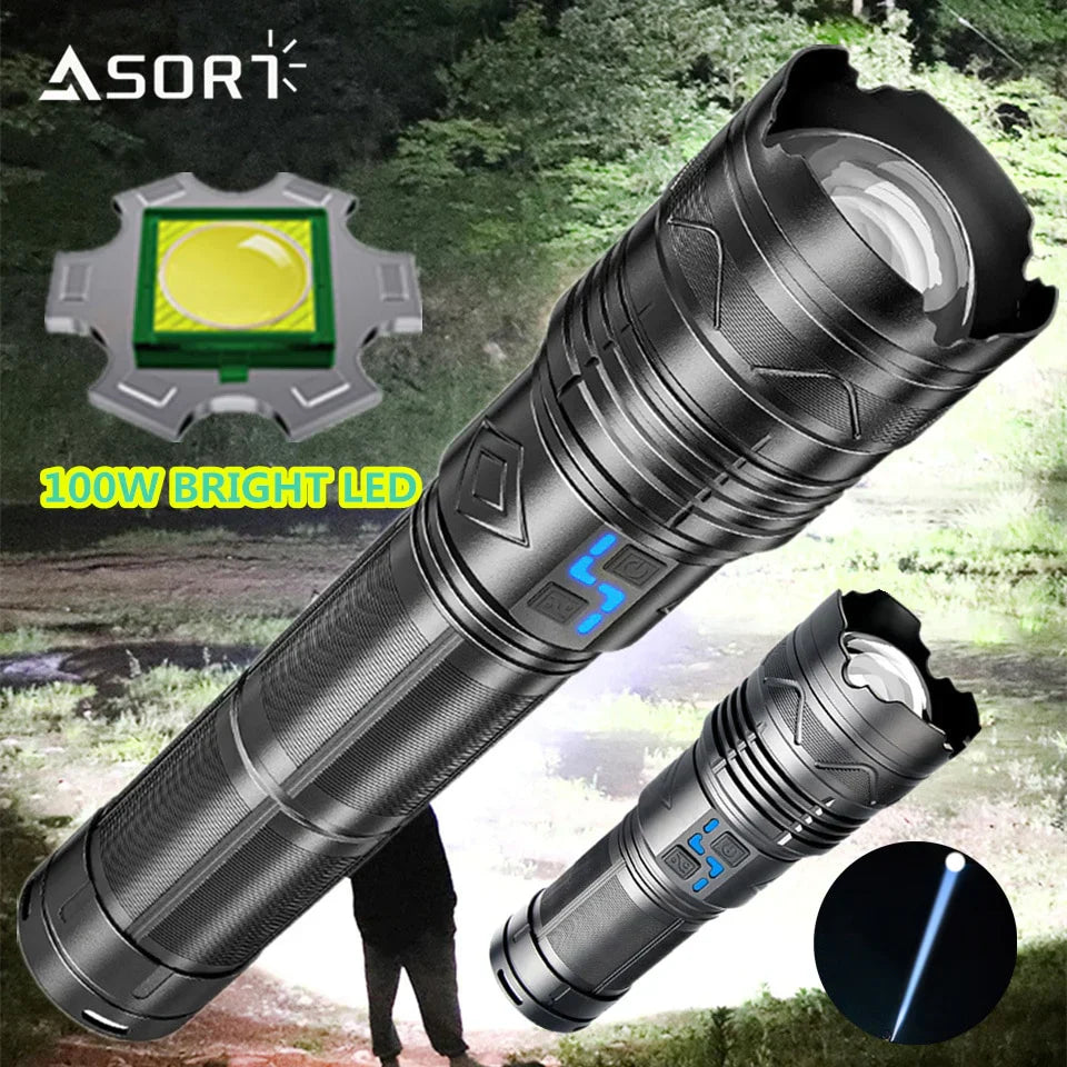 GT60 Super Bright Tactical Flashlight – 100W Long Range LED Torch