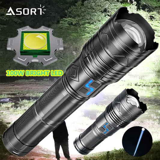 GT60 Super Bright Tactical Flashlight – 100W Long Range LED Torch
