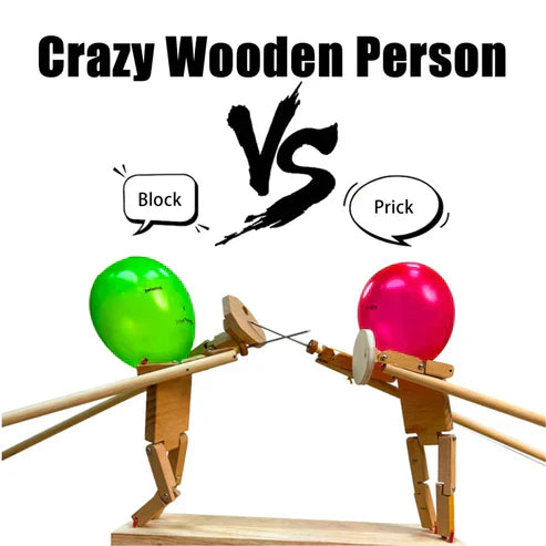 Balloon Bamboo Man Battle – Handmade Wooden Fencing Puppets Game