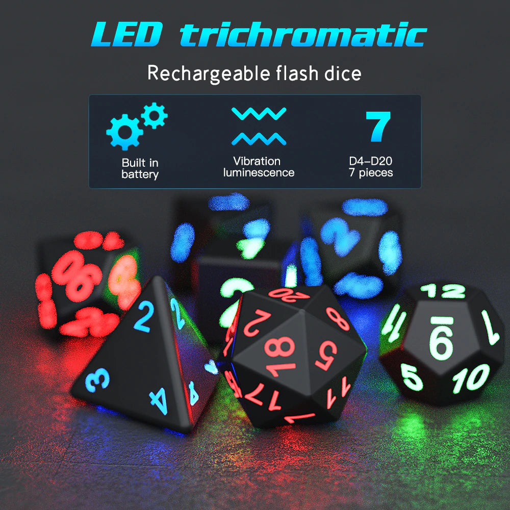 7-Piece LED Glowing Dice Set – Rechargeable RPG Dice for Dungeons & Dragons & Table Games