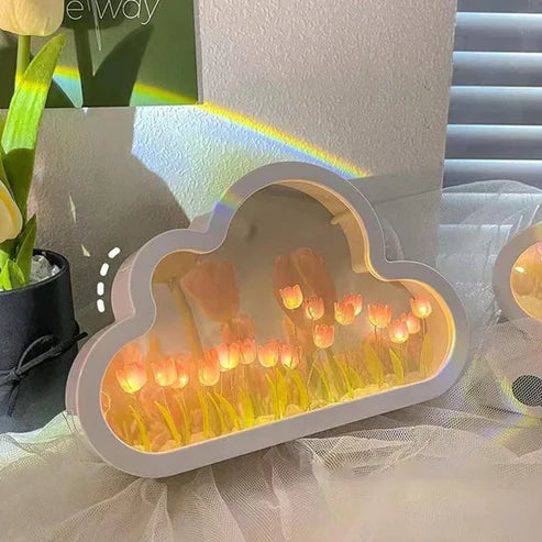 Tulip Mirror Night Light – Elegant Floral LED Bedroom Lamp