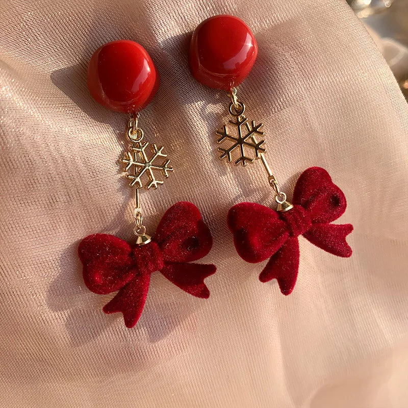 Christmas Snowman Earrings - Festive Bells Dangle Drop Earrings for Women