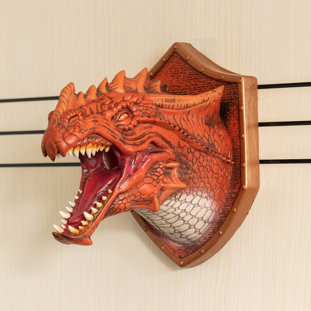 3D Dragon Head Wall Mount with Smoke & LED Light – Faux Taxidermy Dragon Sculpture | Fantasy Home Decor Gift