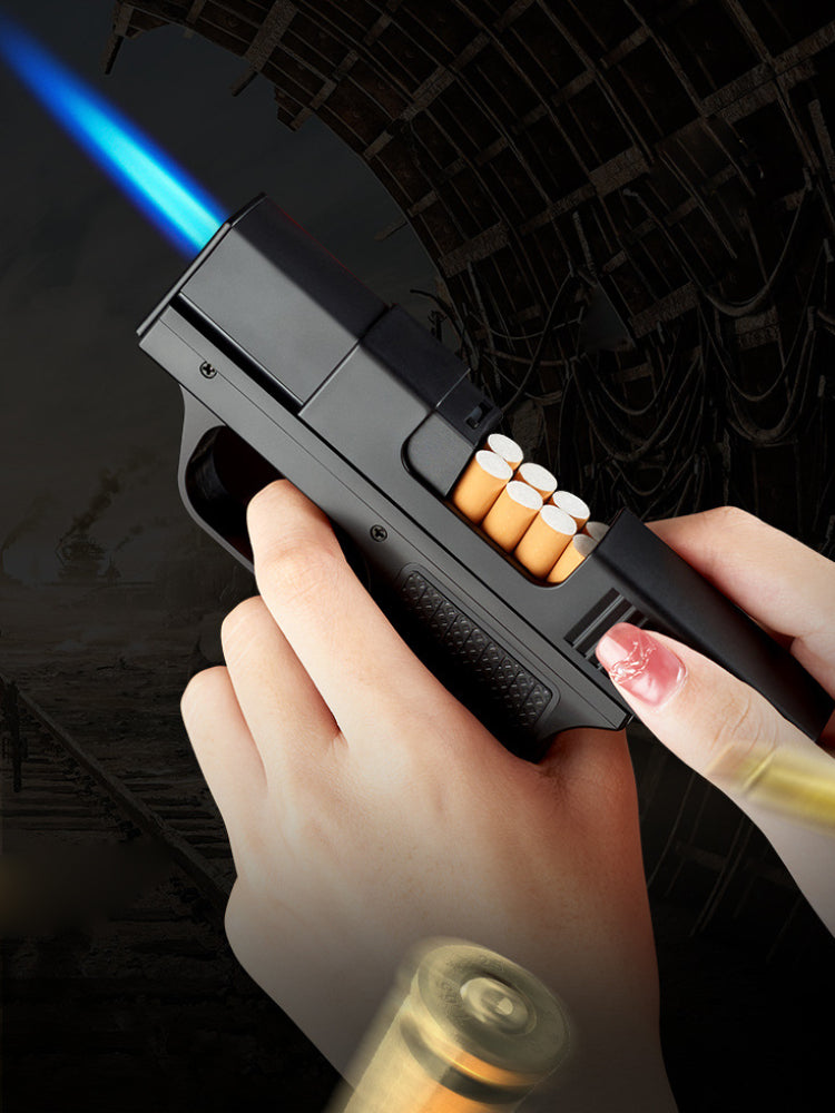 Gas Windproof Lighter Gun with Cigarette Case – 10-Cigarette Capacity Holder