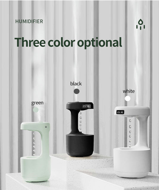 Anti-Gravity Humidifier & Aroma Diffuser – Smart LED Clock, 800ml, Whisper-Quiet