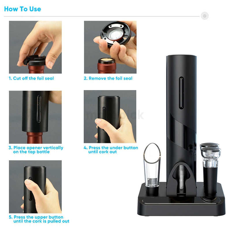 Automatic Electric Wine Bottle Opener – Rechargeable Corkscrew with Foil Cutter Kit