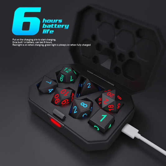 7-Piece LED Glowing Dice Set – Rechargeable RPG Dice for Dungeons & Dragons & Table Games