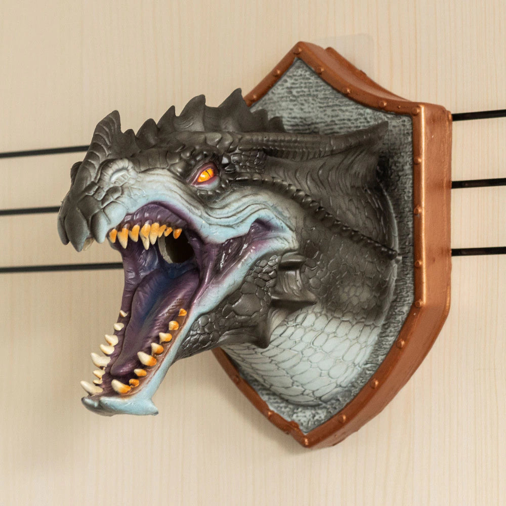 3D Dragon Head Wall Mount with Smoke & LED Light – Faux Taxidermy Dragon Sculpture | Fantasy Home Decor Gift