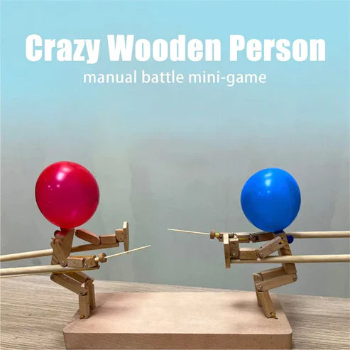 Balloon Bamboo Man Battle – Handmade Wooden Fencing Puppets Game