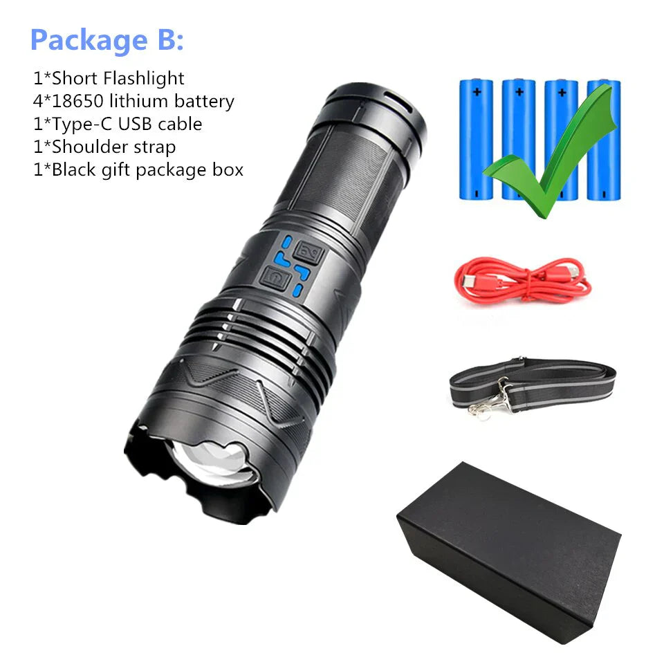 GT60 Super Bright Tactical Flashlight – 100W Long Range LED Torch