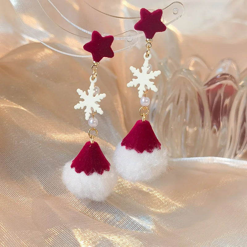Christmas Snowman Earrings - Festive Bells Dangle Drop Earrings for Women