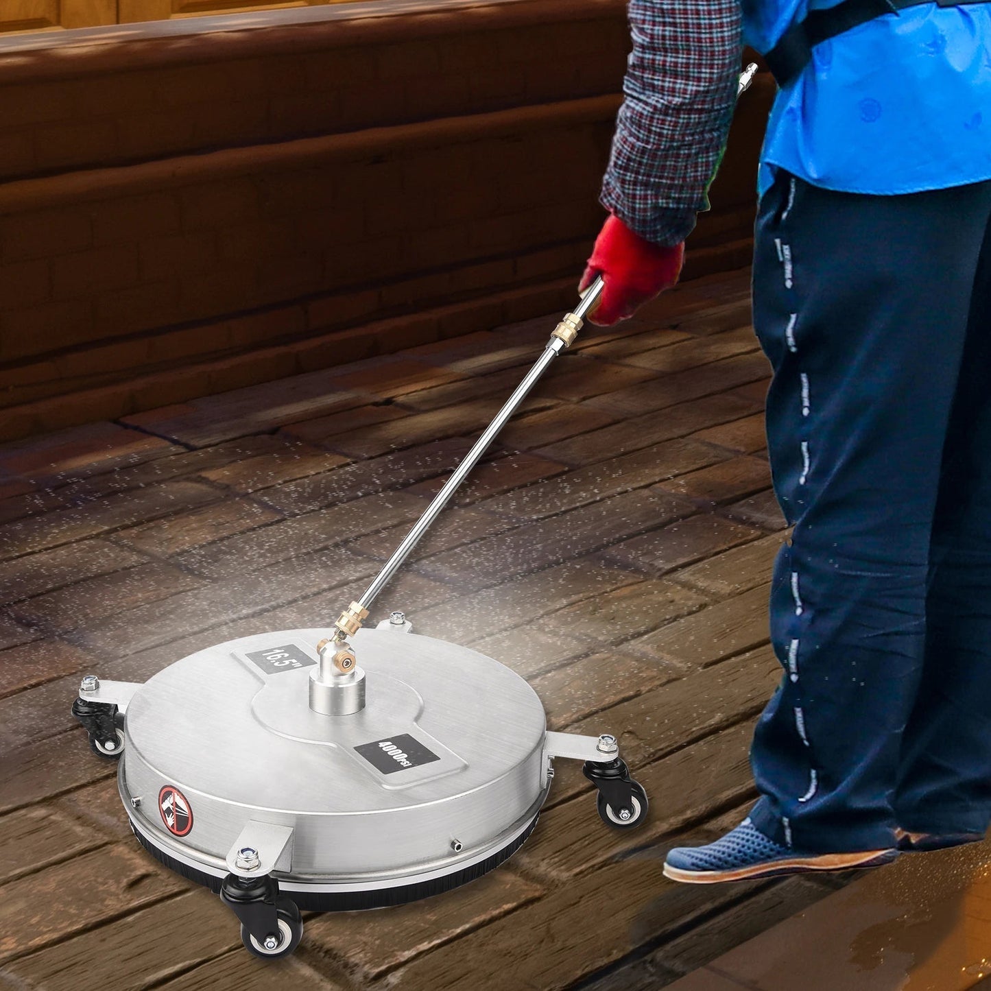 16.5" Stainless Steel Pressure Washer Surface Cleaner – 4000 PSI | Dual Rotating Jets & 4 Wheels
