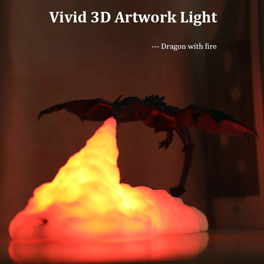 3D Printed Dragon LED Night Light – Colour-Changing Touch Lamp | Fire & Ice Dragon | Kids & Home Decor Gift