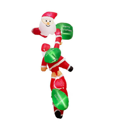 8FT Inflatable Christmas Climbing Santa Claus with Reindeer & Snowman, Built-in LED