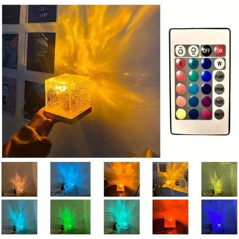 Crystal Lamp Water Ripple Projector Night Light – 16 Colour Ambient LED Mood Light