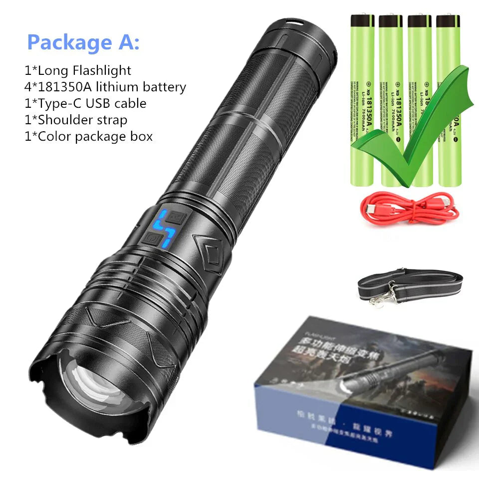 GT60 Super Bright Tactical Flashlight – 100W Long Range LED Torch