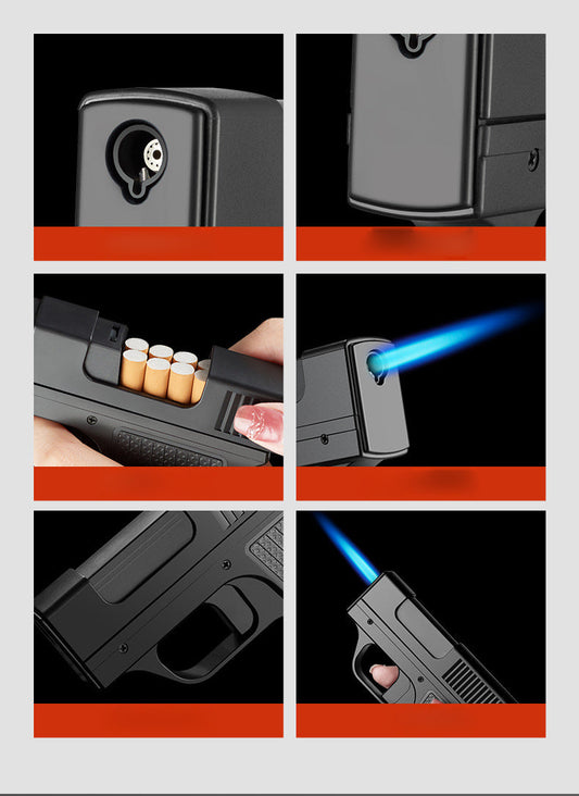Gas Windproof Lighter Gun with Cigarette Case – 10-Cigarette Capacity Holder