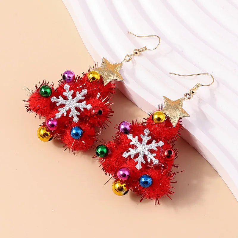 Christmas Snowman Earrings - Festive Bells Dangle Drop Earrings for Women
