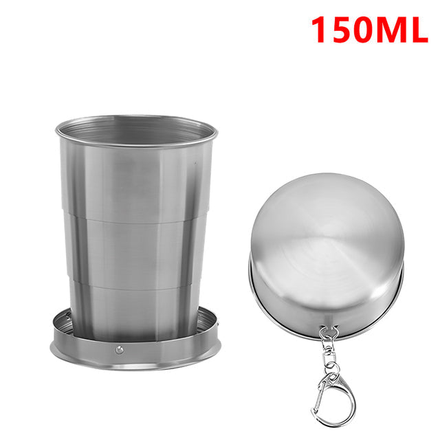 Stainless Steel Folding Travel Cup – Collapsible Telescopic Camping Mug (75ml / 150ml / 250ml)