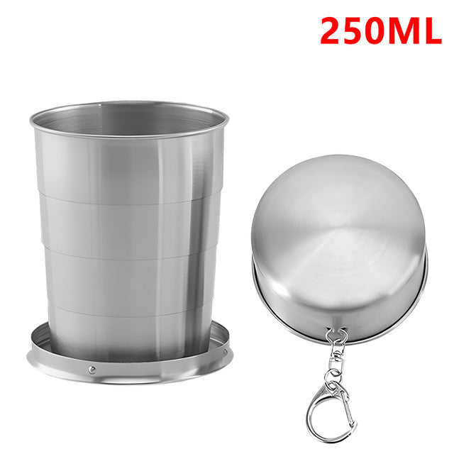 Stainless Steel Folding Travel Cup – Collapsible Telescopic Camping Mug (75ml / 150ml / 250ml)