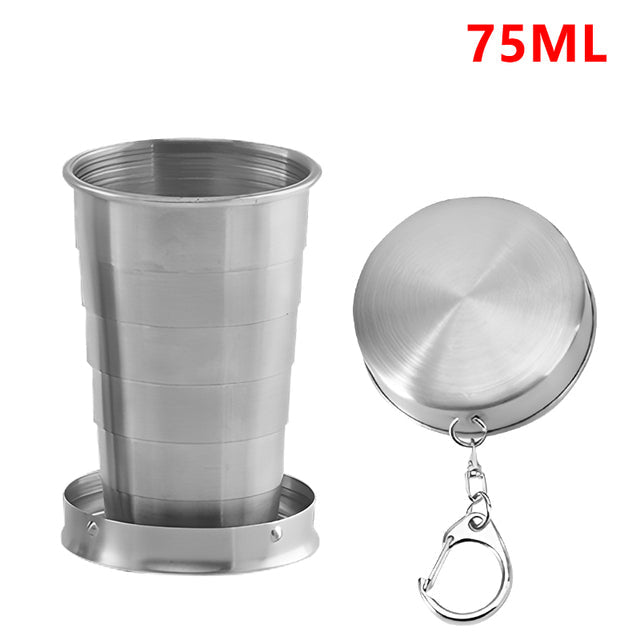 Stainless Steel Folding Travel Cup – Collapsible Telescopic Camping Mug (75ml / 150ml / 250ml)