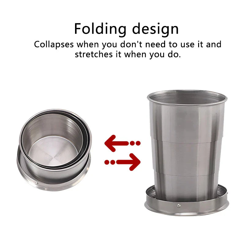 Stainless Steel Folding Travel Cup – Collapsible Telescopic Camping Mug (75ml / 150ml / 250ml)