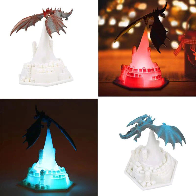 3D Printed Dragon Volcano Night Lamp – USB Rechargeable LED Breathing Light | Ice & Fire Dragon