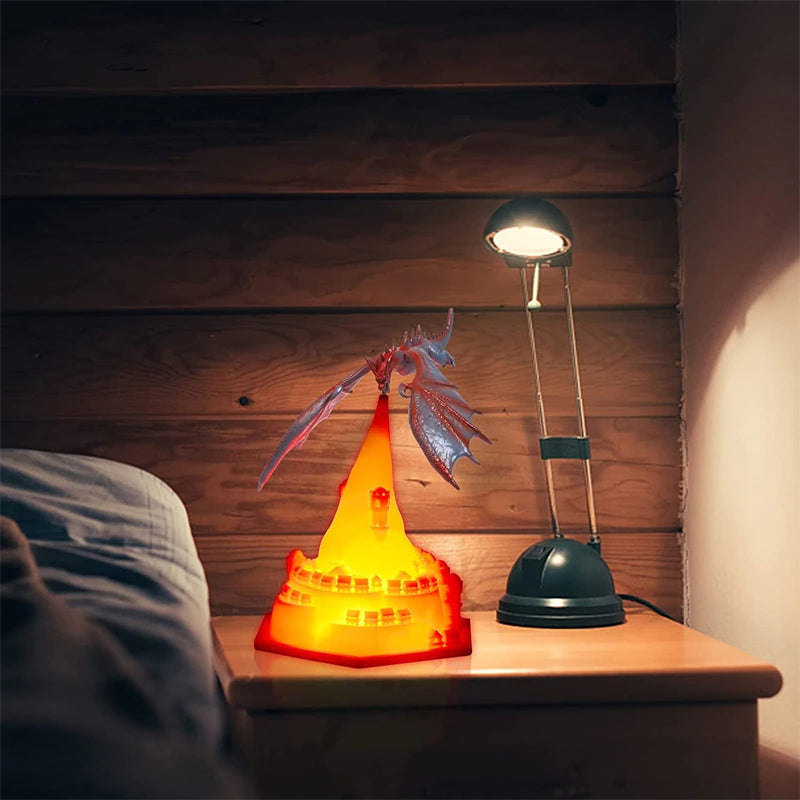 3D Printed Dragon Volcano Night Lamp – USB Rechargeable LED Breathing Light | Ice & Fire Dragon