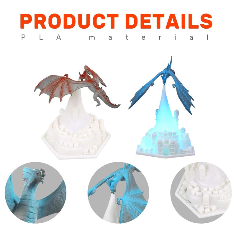 3D Printed Dragon Volcano Night Lamp – USB Rechargeable LED Breathing Light | Ice & Fire Dragon