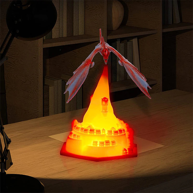 3D Printed Dragon Volcano Night Lamp – USB Rechargeable LED Breathing Light | Ice & Fire Dragon