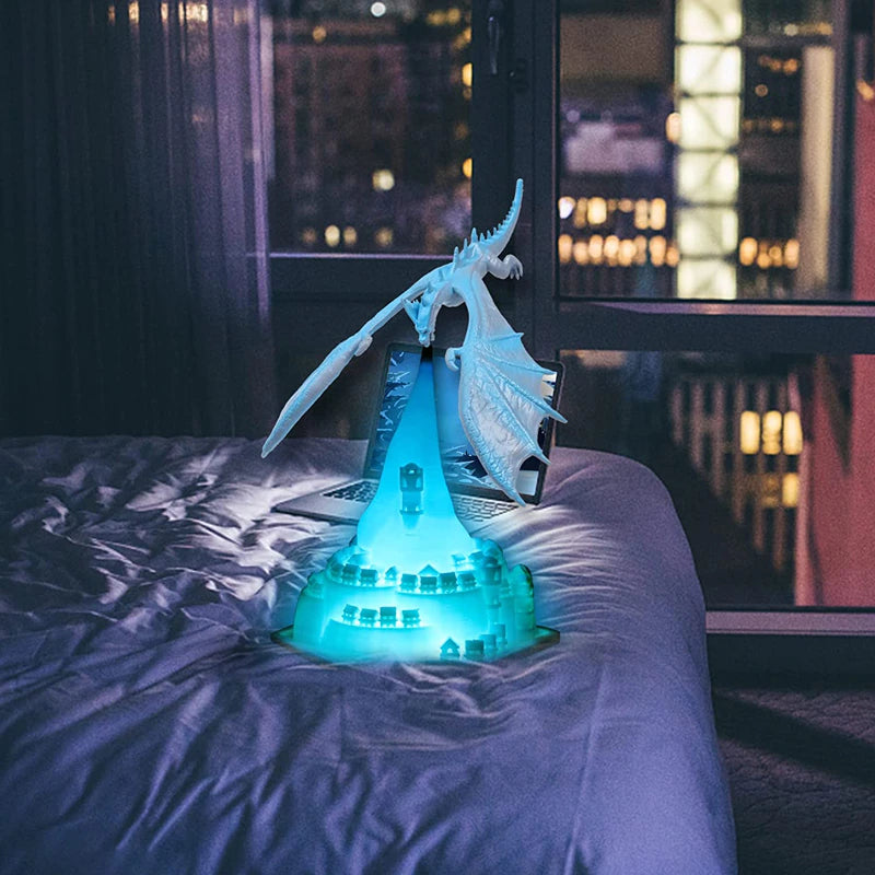 3D Printed Dragon Volcano Night Lamp – USB Rechargeable LED Breathing Light | Ice & Fire Dragon