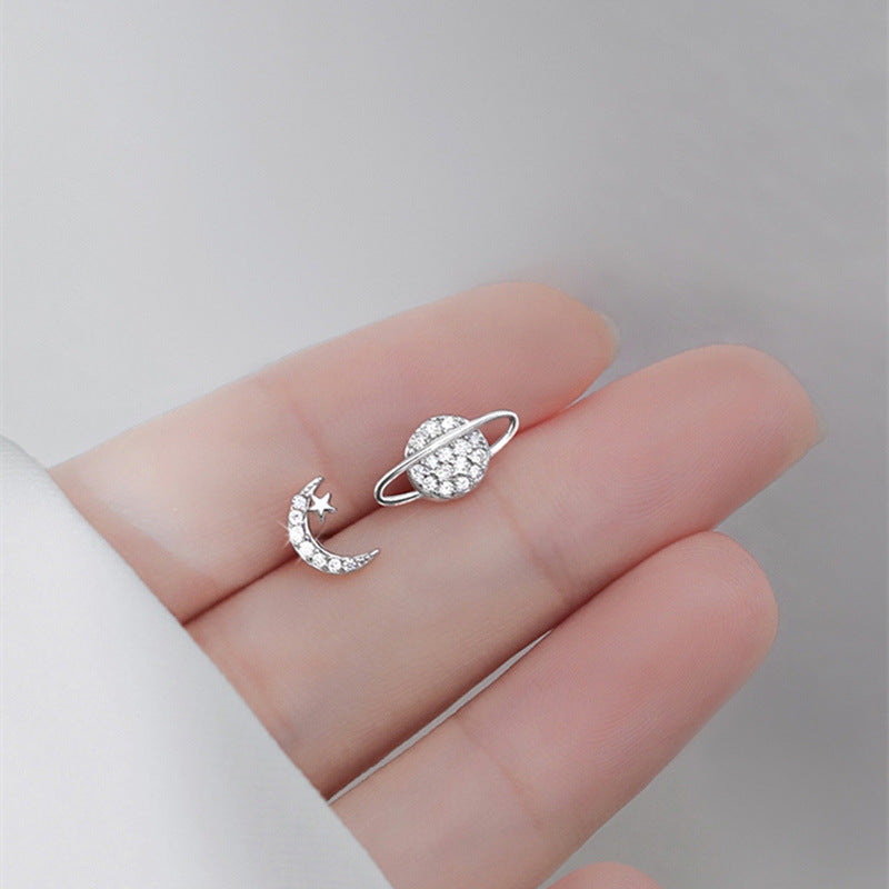 Star Moon Earrings - Cute Asymmetric Zircon Stud Earrings for Women
