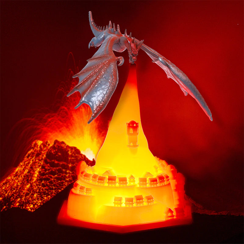 3D Printed Dragon Volcano Night Lamp – USB Rechargeable LED Breathing Light | Ice & Fire Dragon
