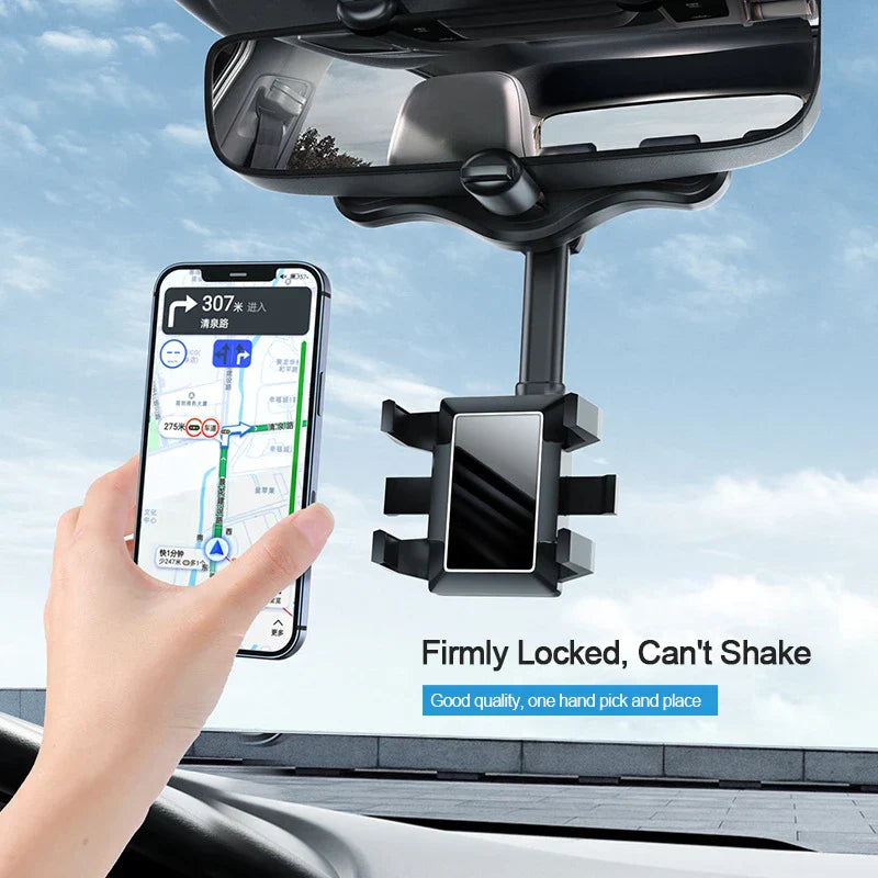 Universal Car Rearview Mirror Phone Holder – 360° Adjustable Mount for All Smartphones