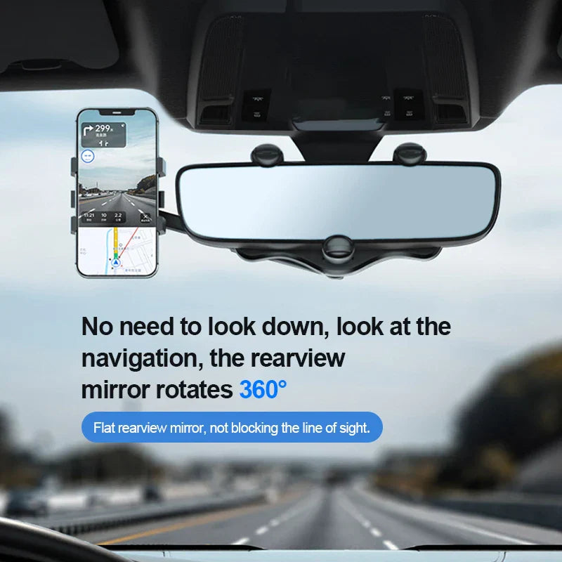 Universal Car Rearview Mirror Phone Holder – 360° Adjustable Mount for All Smartphones