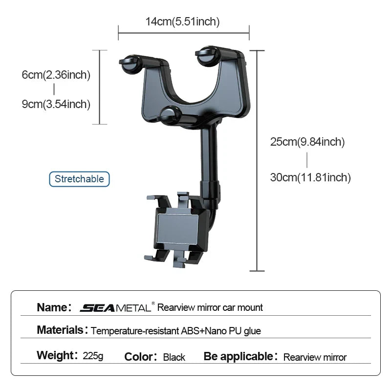 Universal Car Rearview Mirror Phone Holder – 360° Adjustable Mount for All Smartphones